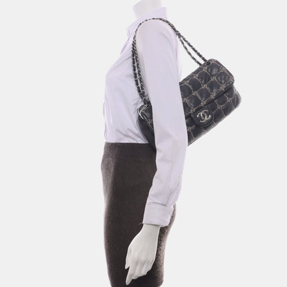 Chanel Tweed Square Stitch on Leather Bubble Grey Medium Shoulder Bag