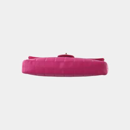 Chanel East West Chocolate Bar Fuchsia Pink Leather 24k Gold hardware