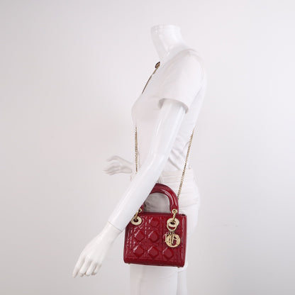 Lady Dior Mini Handbag Burgundy Red Patent Leather Gold-tone Chain Strap 2020 Suede Interior