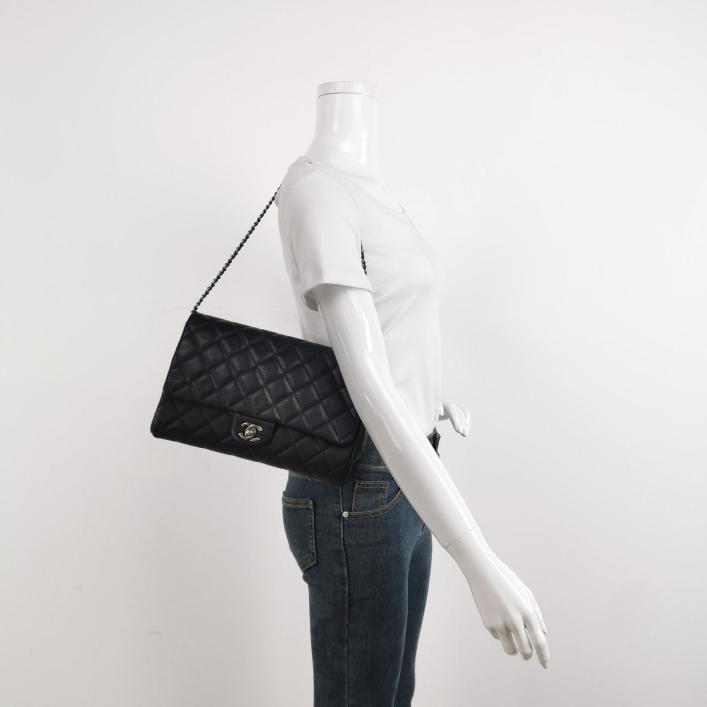 Chanel Envelope Clutch with Chains 2015 Shoulder Bag Black Caviar Leather