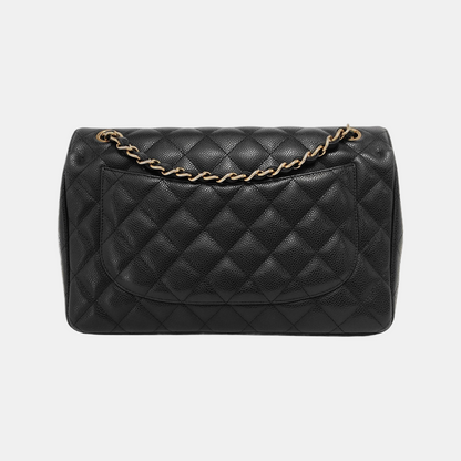 Chanel Classic Flap Jumbo Black Caviar Leather Double Flap with Gold Hardware