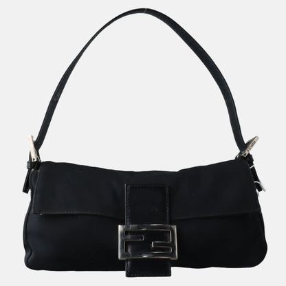 FENDI Baguette Vintage Black Cloth Silver Hardware