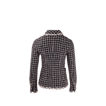 Chanel Size 36 Camellia Detailed Button Tweed Jacket Wool/Polyamide Black/Pink
