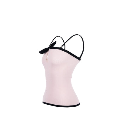 Chanel Size 36 22P CC Crystal Bow Cotton Tank Light Pink/Black