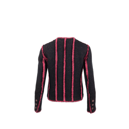 Chanel Size 34 22K Detailed CC Button Jacket Wool/Polyamide Black/Pink