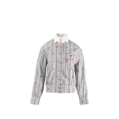 Chanel Size 36 23C Detailed Flower CC Blouse Cotton White/Black/Multicolour