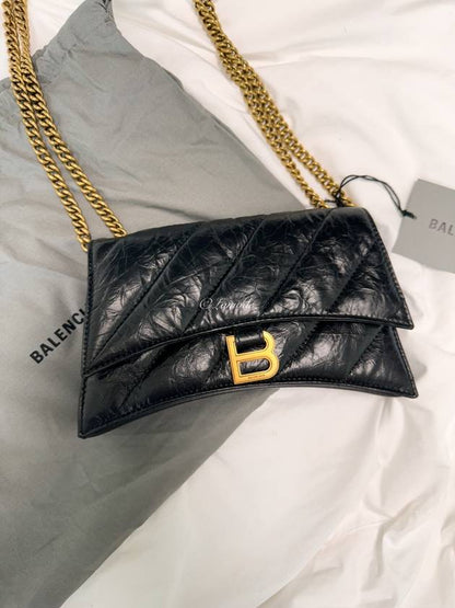 Luxury Balenciaga Trending 2025 Crush XS Chain Quilted Shoulder Bag Black
