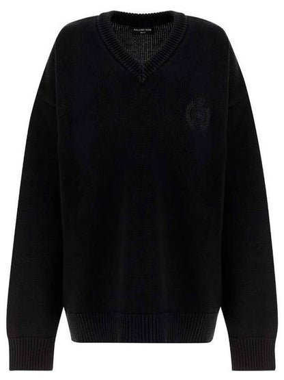 Luxury Balenciaga Trending 2025 Men's Back Logo V-Neck Knit Top Black