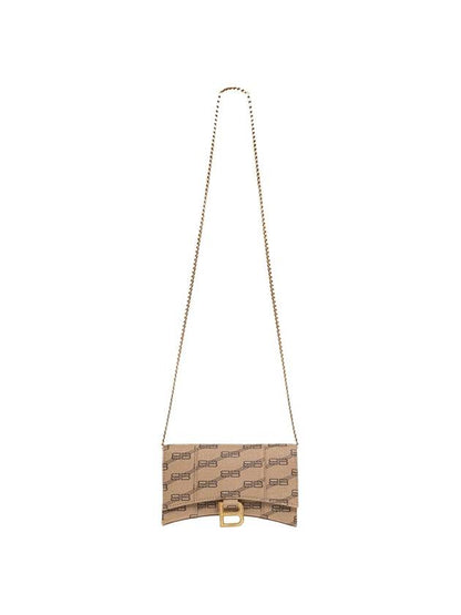Luxury Balenciaga Trending 2025 Hourglass BB Monogram Chain Long Wallet Brown