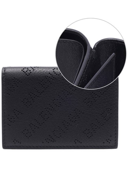 Luxury Balenciaga Trending 2025 Logo Perforated Half Wallet Black