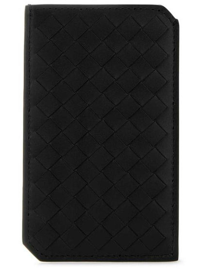 Luxury Bottega Veneta Intrecciato Piccolo Vertical Card Wallet Black