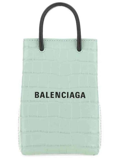 Luxury Balenciaga Trending 2025 Crocodile Embossed Phone Holder Shopping Mini Bag Light Green
