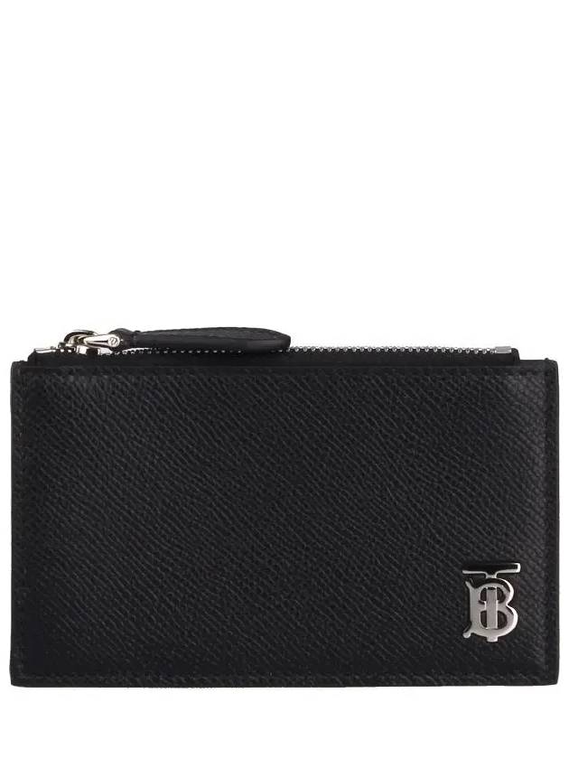 Luxury Burberry TB Logo Zipper Calfskin Card Wallet Black