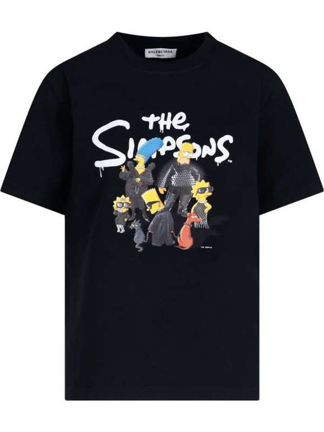 Luxury Balenciaga Trending 2025 Women's The Simpsons Printing Small Fit Short Sleeve T-Shirt Black