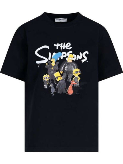 Luxury Balenciaga Trending 2025 Women's The Simpsons Printing Small Fit Short Sleeve T-Shirt Black