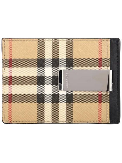 Luxury Burberry Vintage Check Money Clip Card Wallet Archive Beige