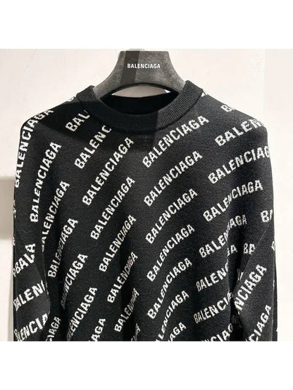 Luxury Balenciaga Trending 2025 All-Over Mini Logo Wool Knit Top Black