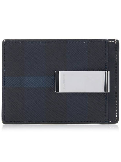 Luxury Burberry Check Print Money Clip Card Wallet Navy