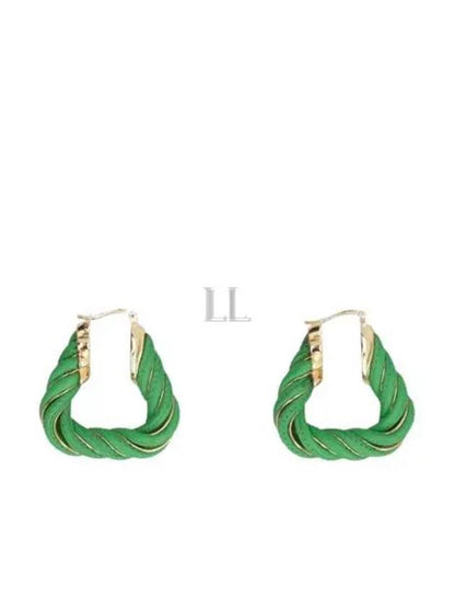 Luxury Bottega Veneta Twisted Triangle Hoop Earrings Green