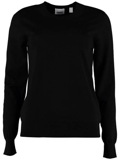 Luxury Burberry Check Patch Merino Wool Knit Top Black