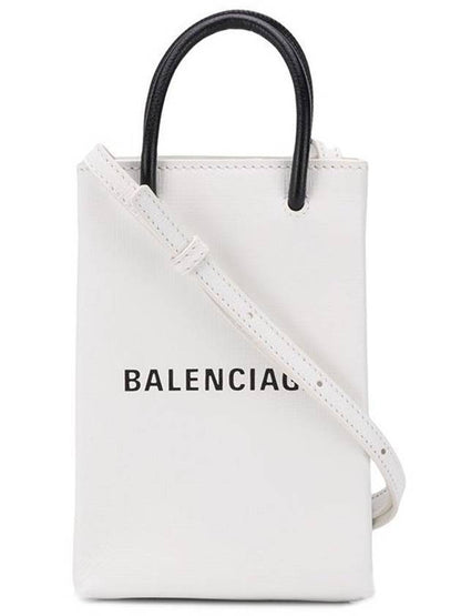 Luxury Balenciaga Trending 2025 Logo Leather Phone Holder Mini Bag White
