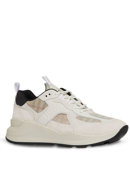 Luxury Burberry Vintage Check Mesh and Suede Sneakers Archive Beige White
