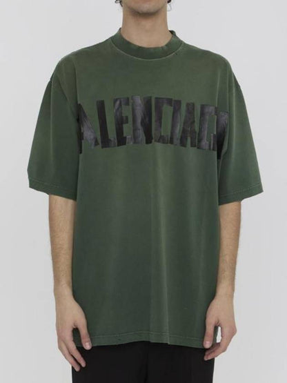 Luxury Balenciaga Trending 2025 Tape Type Short Sleeve T-Shirt Green