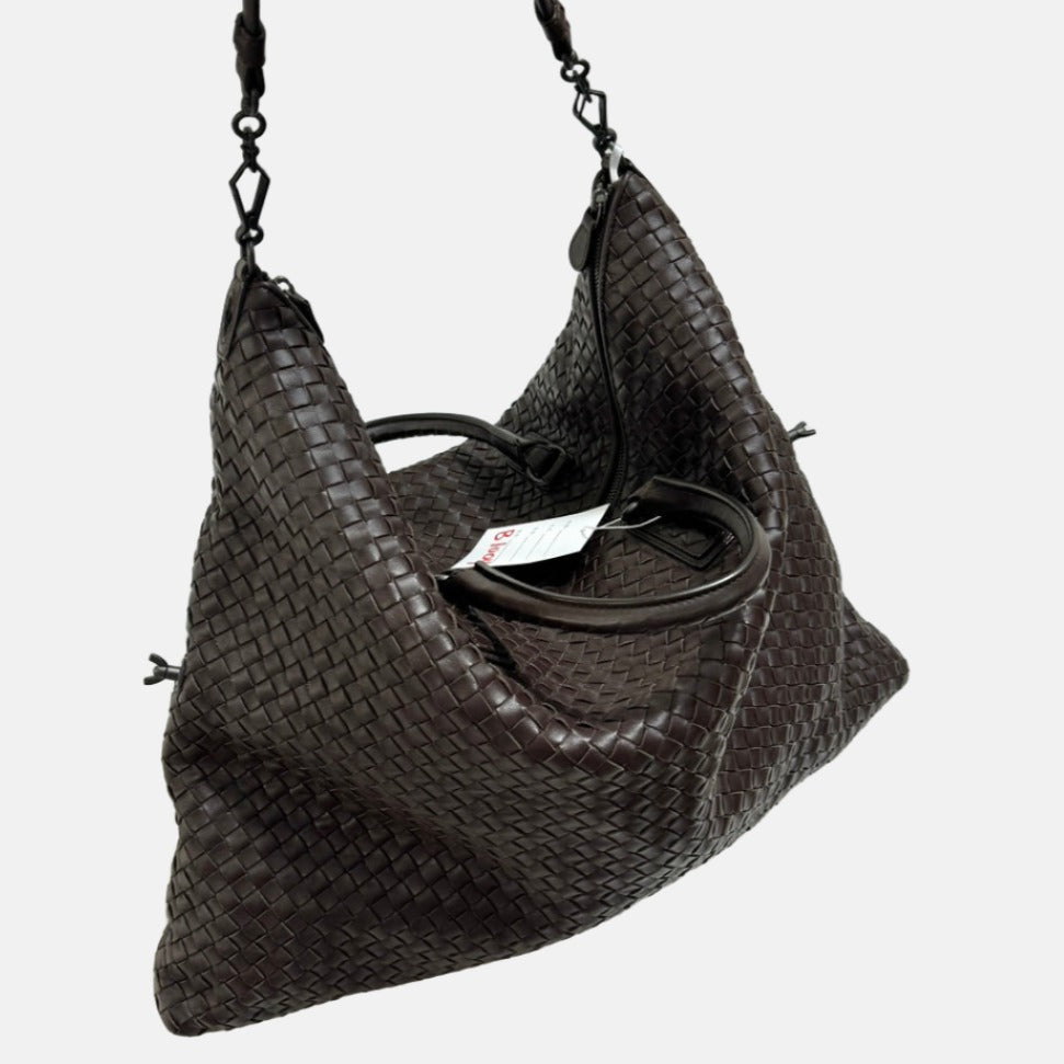 Bottega Veneta Maxi Convertible Tote Bag Hobo Brown Leather Two-way Carry 50cm