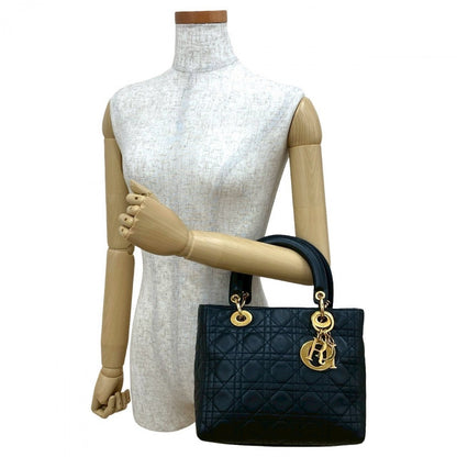 Dior Handbag leather black Cannage stitch Lady Dior Women