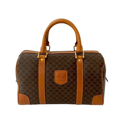 CELINE Handbag Leather, PVC Brown Macadam Blason Triomphe Women