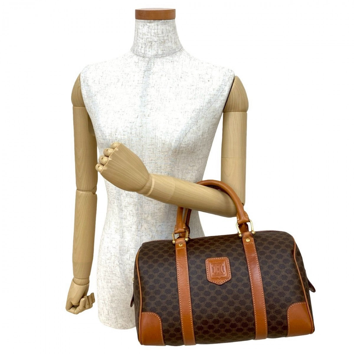 CELINE Handbag Leather, PVC Brown Macadam Blason Triomphe Women