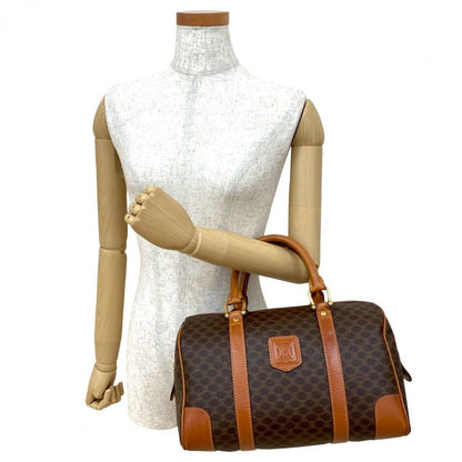 CELINE Handbag Leather, PVC Brown Macadam Blason Triomphe Women