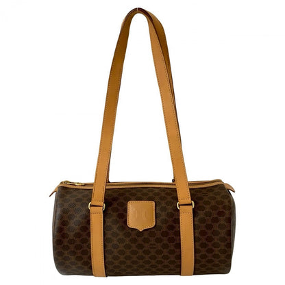 CELINE Handbag Leather, PVC Brown Macadam Blazon Pattern Triomphe logo Women
