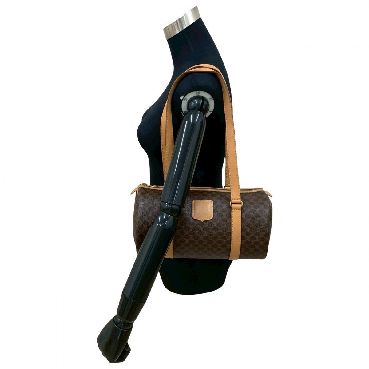 CELINE Handbag Leather, PVC Brown Macadam Blazon Pattern Triomphe logo Women