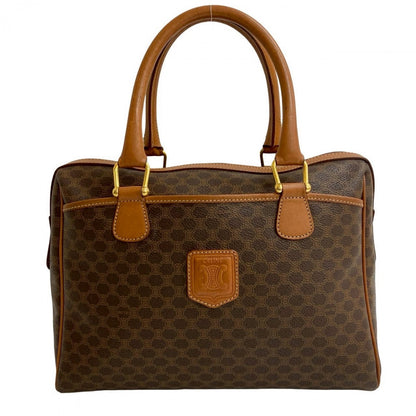 CELINE Handbag Leather, PVC Brown Macadam Blason Triomphe Pattern Women