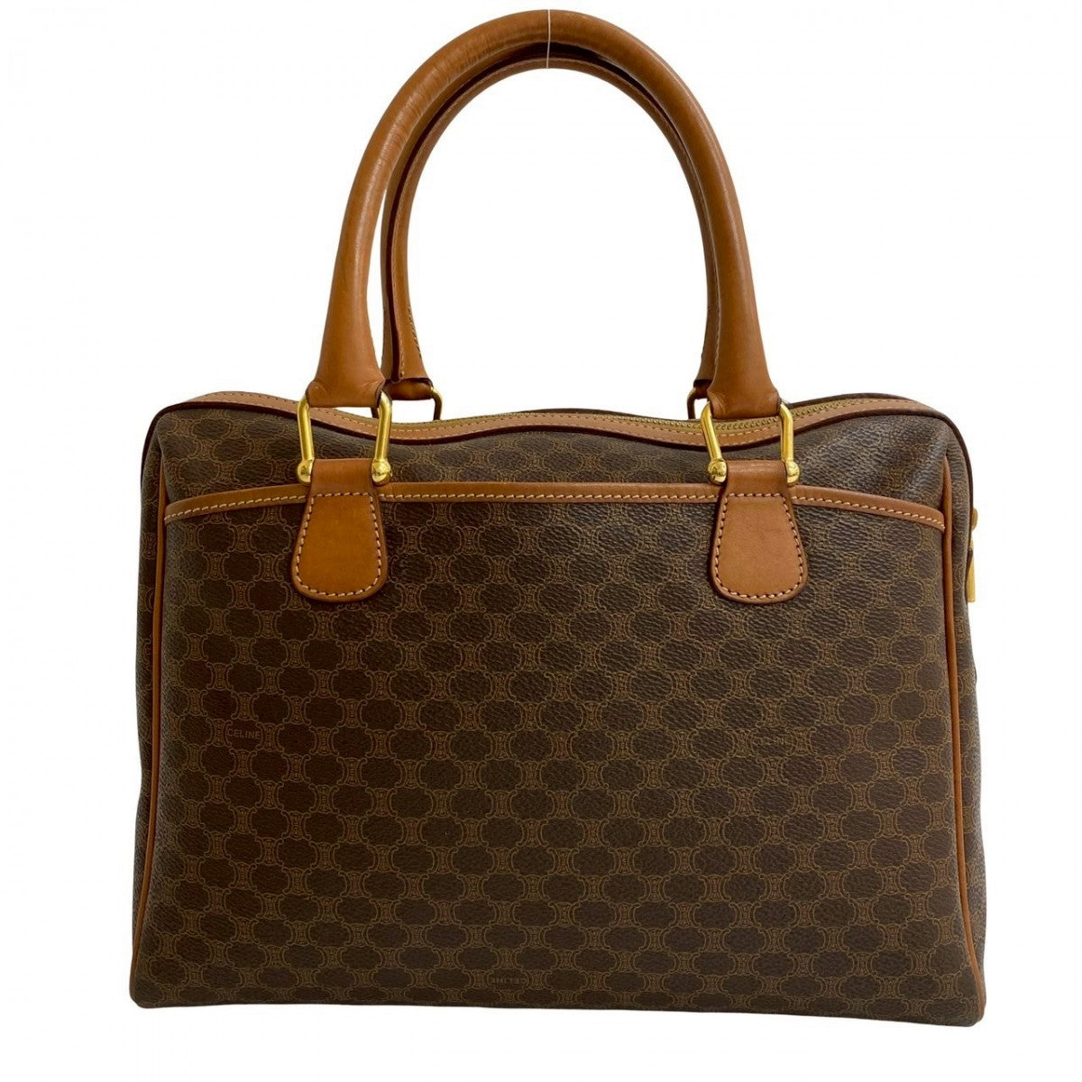 CELINE Handbag Leather, PVC Brown Macadam Blason Triomphe Pattern Women