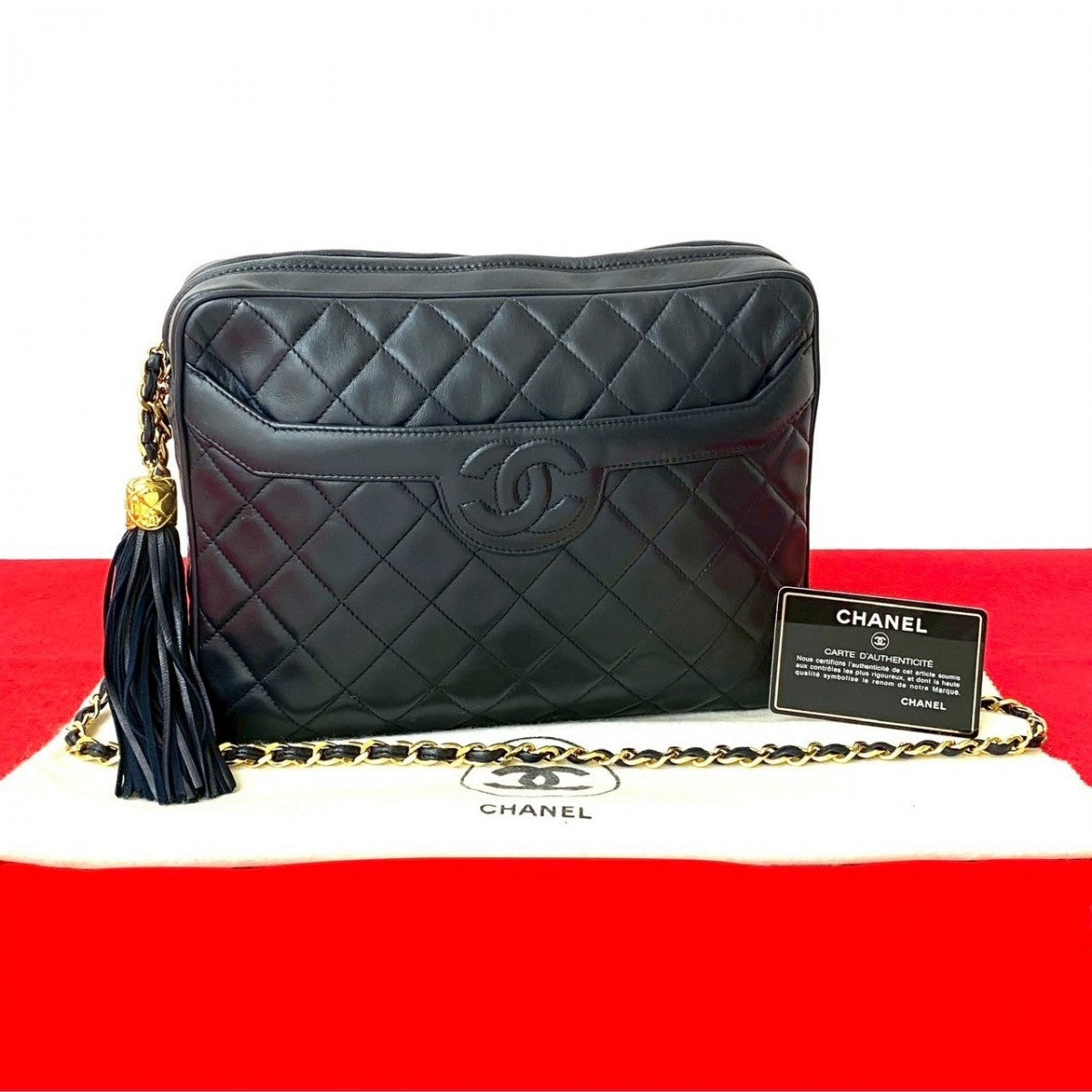 CHANEL Shoulder Bag lambskin Navy Matrasse