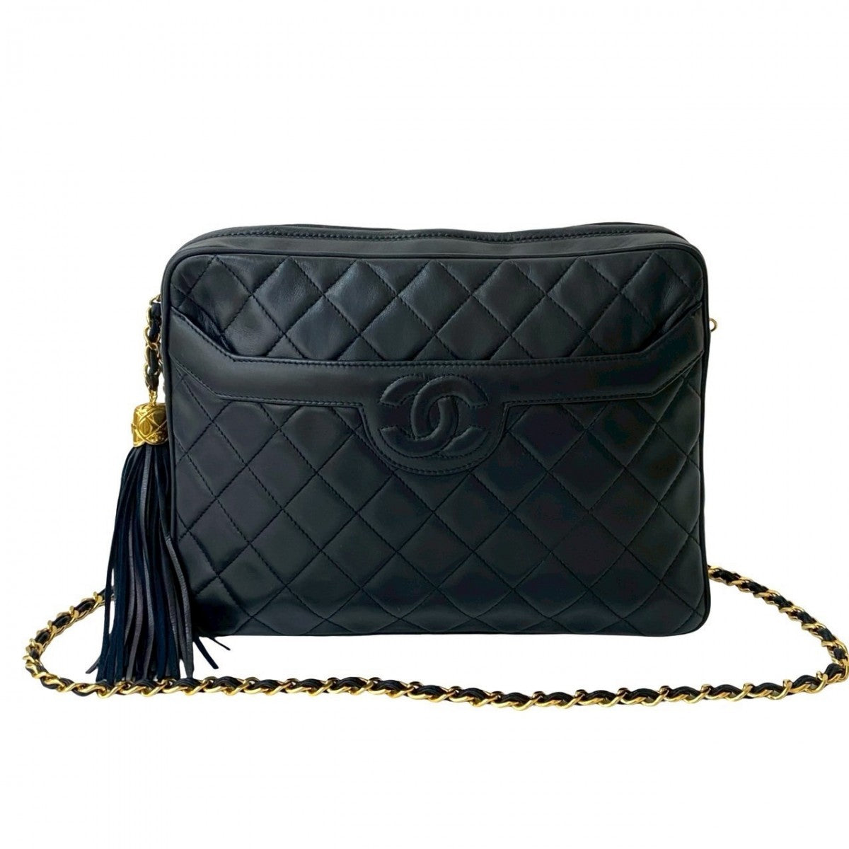 CHANEL Shoulder Bag lambskin Navy Matrasse