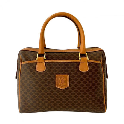 CELINE Handbag Leather, PVC Brown Macadam Blazon Pattern Triomphe logo Women