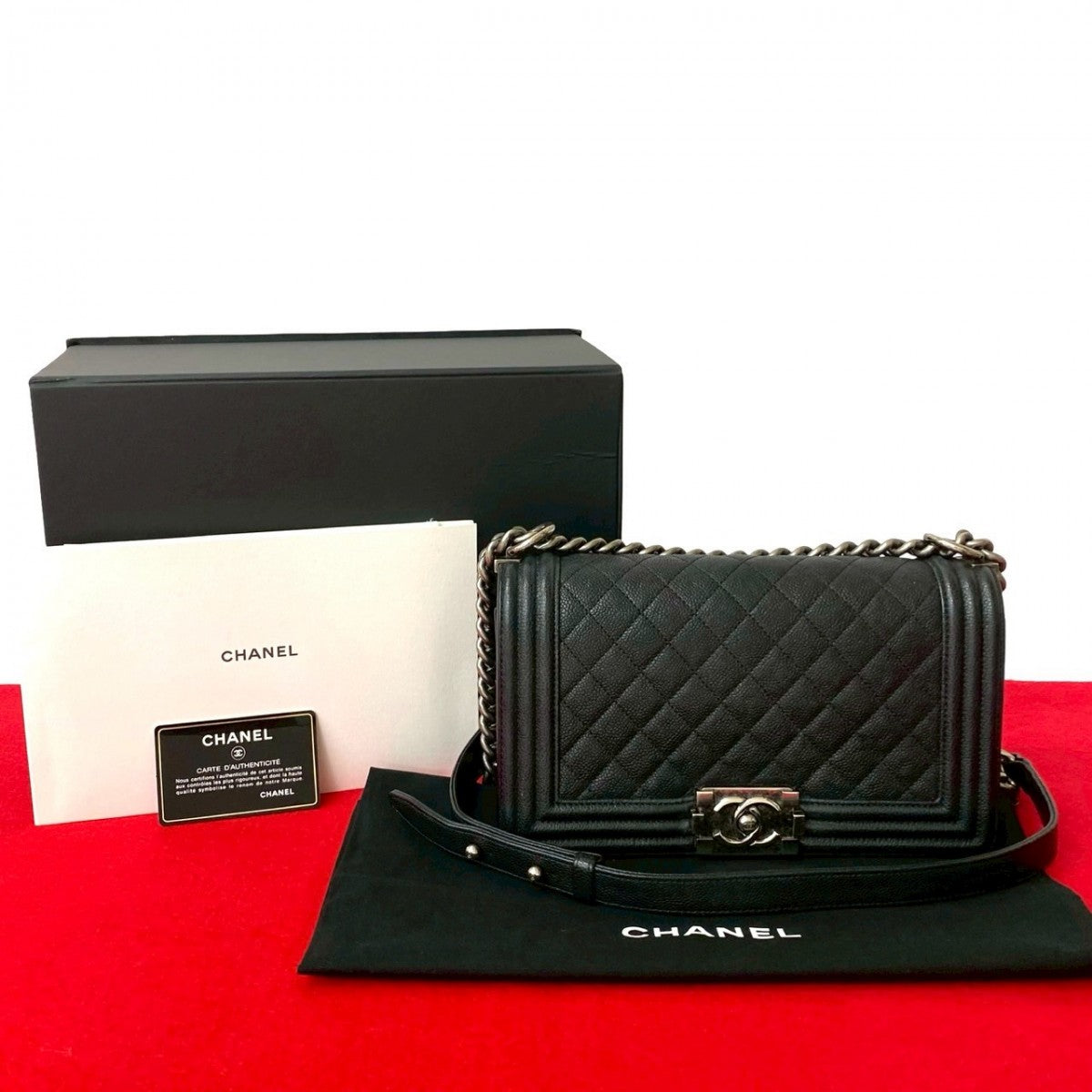 CHANEL Shoulder Bag Matt caviar skin black Boy chanel