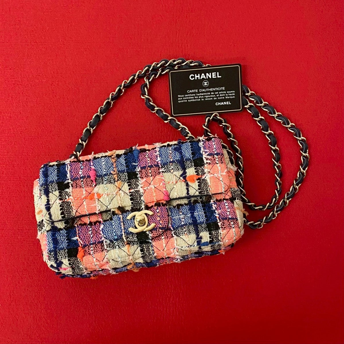 CHANEL Shoulder Bag tweed Navy