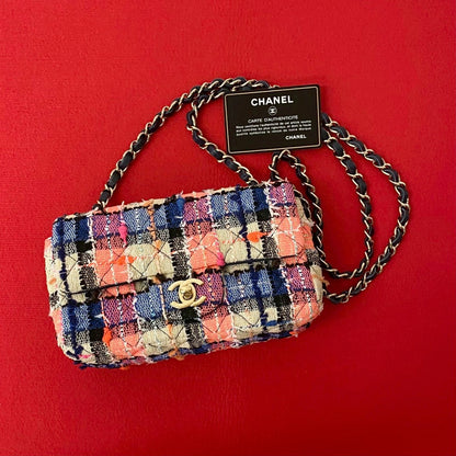 CHANEL Shoulder Bag tweed Navy