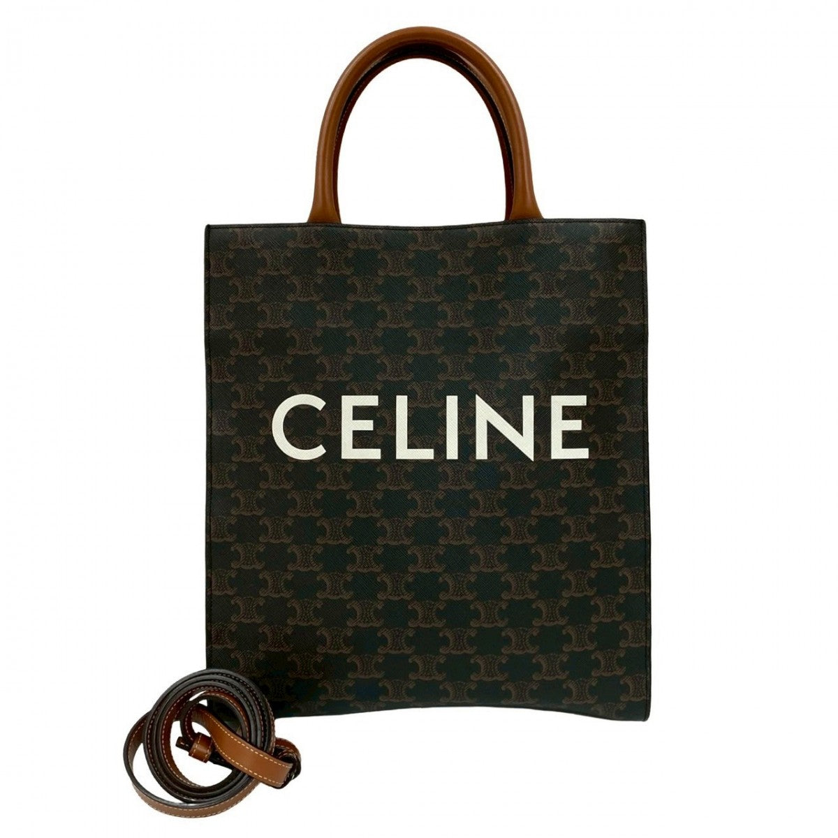 CELINE Shoulder Bag leather black Triomphe Bar Tikal Caba Small