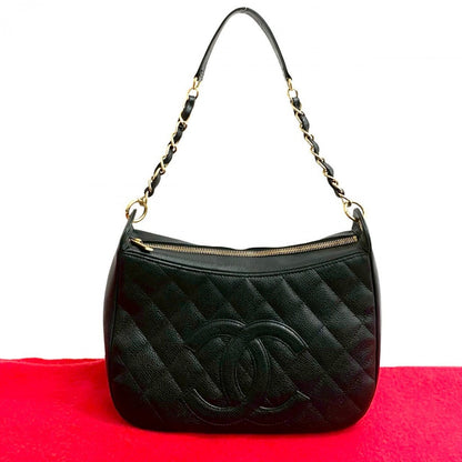 CHANEL Shoulder Bag Matt caviar skin black Matrasse