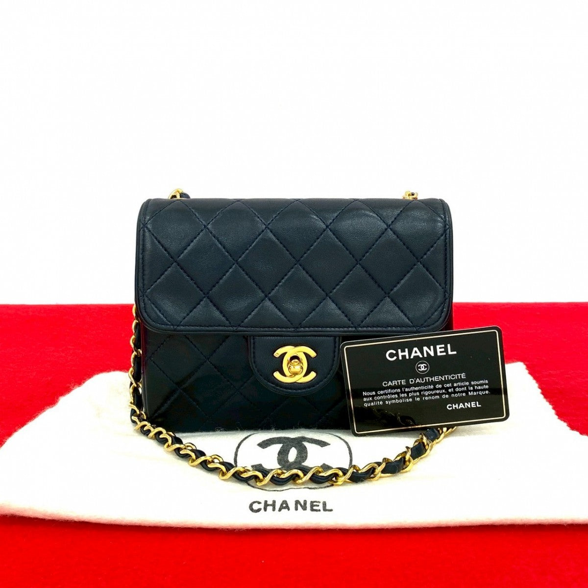 CHANEL Shoulder Bag lambskin Navy Matrasse