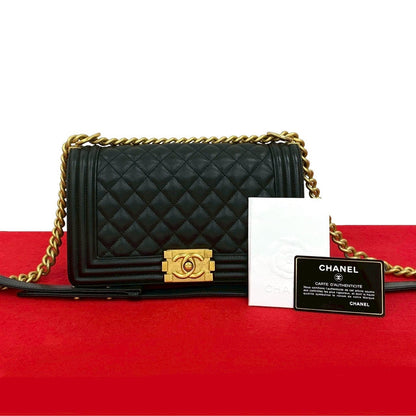 CHANEL Shoulder Bag leather black Boy chanel