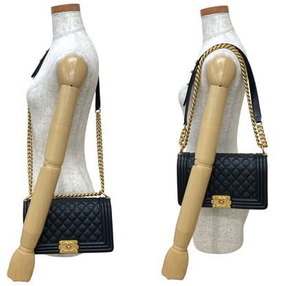 CHANEL Shoulder Bag leather black Boy chanel