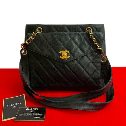 CHANEL Shoulder Bag Matt caviar skin black Matrasse