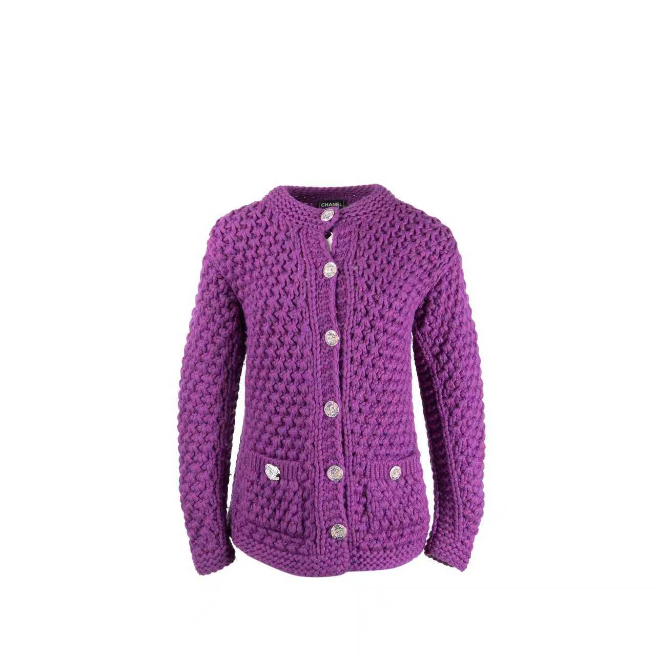 Chanel Size 36 CC Button Knit Jacket ize XS Ensemble Wool/Polyamide Purple (Sell in Set)