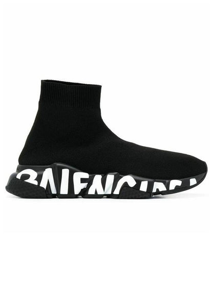 Luxury Balenciaga Trending 2025 Speedrunner Graffiti Logo Sole High Top Sneakers Black White